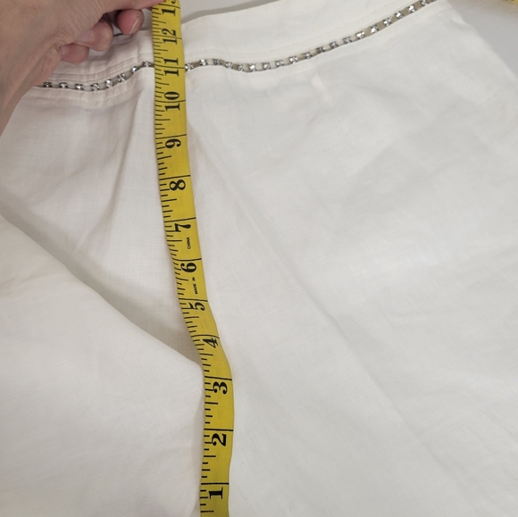 Escada Linen Beautiful Cream Ankle Pants with Embellished Crystals Trim - Picture 10 of 12